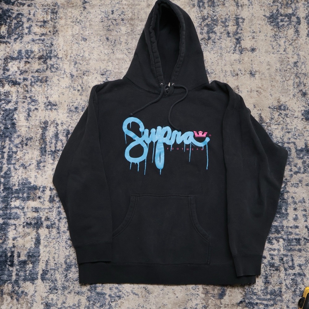 Vintage Supra Footwear Chad Muska Skate Hoodie Size XL Y2K Streetwear Black